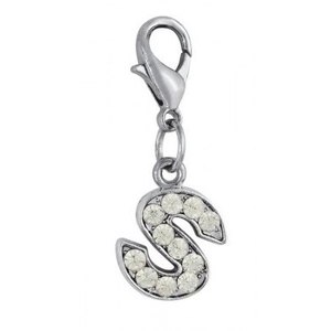 Ciondolo a forma di lettera S in argento con intarsio di cristalli per la creazione di gioielli e accessori moda - Product Image 1