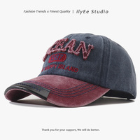 Topi Baseball 6 Panel Unisex Retro Warna-Blok Serbaguna Bordir Huruf Patchwork 100% Katun; Trendy Washed