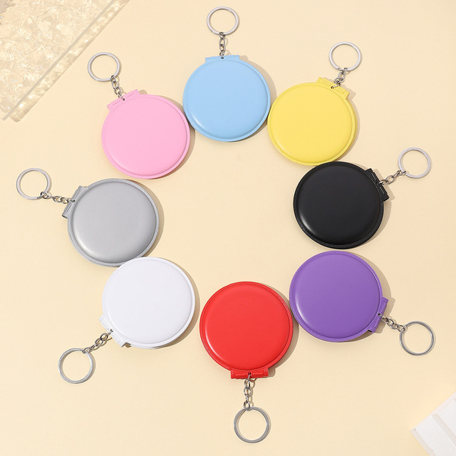 New Candy-coloured Eco-friendly Makeup Mirror Keychain Round Leather Keyring Charm Stylish Touch-up Mirror Keychain