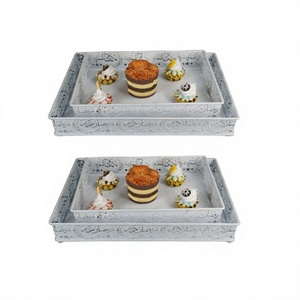 ชุดถาดอิสลามตกแต่งสองขนาดสีเทาโลหะสำหรับร้านอาหารโรงแรม - Product Image 1