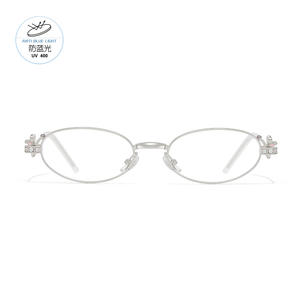 Série de lunettes Gm Jewelry, montures ovales en métal avec diamants incrustés, anti-lumière bleue, unisexe, monture complète, verres en résine - Product Image 1