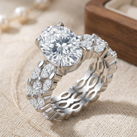 Bague en argent S925 avec moissanite ovale marquise et pierre d'accentuation, bande pavée alternée, pour banquet, déclaration de style, accessoire d'anniversaire