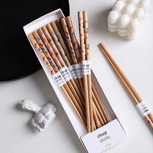 Bamboo Chopsticks 8 Pair Printed Cartoon Design Non Slip Gift Box Set For Adults Environmental Friendly Cutlery - Product Image 4