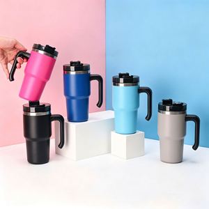 Gobelet isotherme de voyage 20oz 30oz avec poignée, couvercle, paille et base antidérapante pour café froid ou chaud - Product Image 5