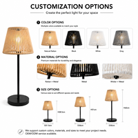 Lampe de table LED solaire USB à double charge, rechargeable, avec capteur, abat-jour noir, en rotin, étanche IP54, pour projets de mariage