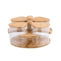 Lot de 4 bocaux en verre triangle borosilicate avec couvercle en bois de bambou et support rotatif en bambou