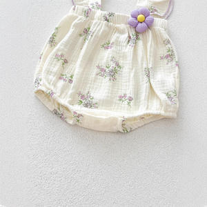 2026年夏新作ベビーロンパース 花柄コットンガーゼロンパース 女の子用カジュアルスイートヘッドバンド付きベビー服 - Product Image 3