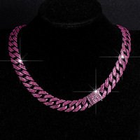Collar de Cadena Cubana Miami con Incrustaciones de Diamantes de Imitación Rosas, Joyería Hip Hop de Aleación de Zinc para Hombres, Mujeres, Raperos, Fiestas y Escenarios