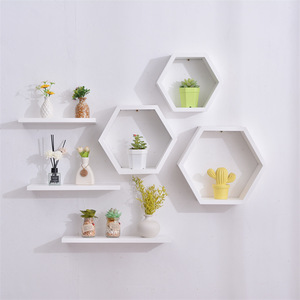 Wooden <b>Wall</b> Mounted Shelf Hexagonal Floating Partition <b>Storage</b> Rack For Living Room <b>Wall</b> Decoration - Product Image 1