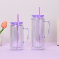 Gobelet en plastique à double paroi effet boule à neige 16oz 20oz avec trou pré-percé et bouchon pour paille, paillettes DIY