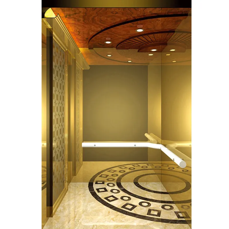 Luxus-Design Gold Metall Textur Villa Haus Passagier Aufzug Traktion Aufzug Plattform für zwei Personen