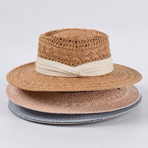 High Quality Women's Summer Hand-woven Panama Straw Hat Seaside Hollow Breathable <b>Sunscreen</b> Sun Straw Beach Hat - Product Image 2
