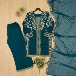 Magnifique ensemble haut brodé de sequins, palazzo et dupatta pour la saison des mariages, tenue de soirée élégante pour femmes, mode festive. - Product Image 6