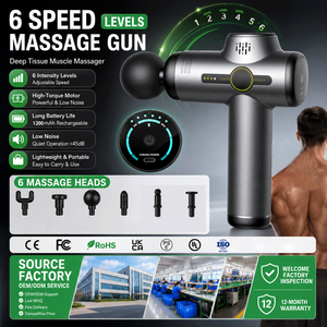 Spedizione Gratuita Mini Pistola per Massaggi con 6 Testine, Batteria Ricaricabile da 1200mAh, Autonomia 3-6 Ore, Ricarica Type-C, 6 Velocità, in ABS - Product Image 1