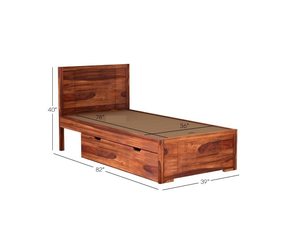 Premium Solid Sheesham Wood <b>Single</b> <b>Bed</b> <b>with</b> Dual Underbed <b>Storage</b> Drawers, Natural Honey Walnut Finish <b>Wooden</b> <b>Bed</b> collection - Product Image 2