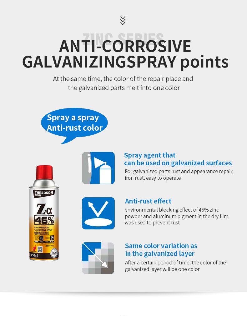 THEAOSON 450ml Anti Rust 46% Galvanizing Zinc Spray Paint