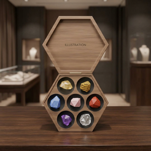 Ensemble de 7 cristaux bruts des chakras dans un coffret cadeau en bois ovale, 7 pierres précieuses polies, gravées REIKI, plusieurs couleurs - Product Image 2