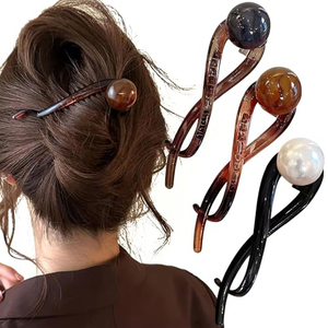 Pince à cheveux torsadée en plastique de style chinois de 11 cm avec perles |   Pinces à cheveux torsadées effet gel brillant mat pour femmes aux cheveux épais, idéales pour les fêtes - Product Image 1