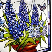 Panneau de vitrail carré Bluebonnet motif Fleur d'iris bleue et Papillon, attrape-soleil en verre véritable de 78 pouces, pour décoration maison et jardin, cadeau