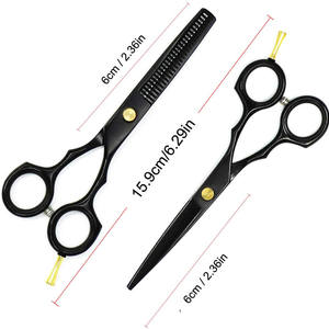 กรรไกรตัดผมสีดำแบบแบน 5.5 นิ้ว สแตนเลสสตีล ด้ามยาว สำหรับใช้ในร้านเสริมสวย - Product Image 2