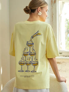 Top 100% coton hommes T-Shirts élégant ample décontracté banlieue à manches courtes Unique motif amusant <span class=keywords><strong>verre</strong></span> à <span class=keywords><strong>vin</strong></span> distinctif 220 grammes - Product Image 2