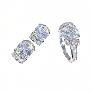 Anillo de Diamantes de Oro Blanco para Mujer T0051, Corte Cojín, Color D, Diamante Natural, Estilo Clásico de Compromiso, Talla 8 - Product Image 1