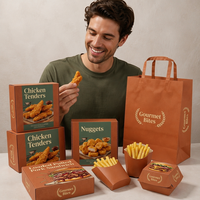 Boîte en papier biodégradable de qualité alimentaire, bon marché, en gros, pour hamburger, poulet frit, frites, emballage combiné pour la restauration rapide