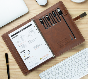 Carnet intelligent personnalisé en cuir marron de haute qualité avec batterie externe 8000 mAh, clé USB 8 Go et calculatrice pour le produit 2025 - Product Image 4