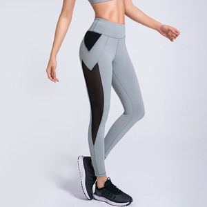 OEM <b>Ladies</b> Solid Color High Waist Mesh Patchwork Fitness <b>Yoga</b> Leggings - Product Image 2
