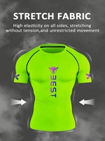 T-shirt à manches courtes pour homme, col rond, imprimé par transfert thermique, compression, printemps été automne, haute élasticité, extensible dans quatre sens, séchage rapide