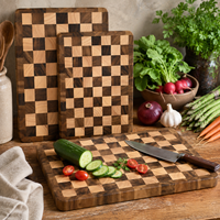 Ensemble de 3 planches à découper en bois d'acacia à grain transversal, motif damier, pour cuisine et boucherie