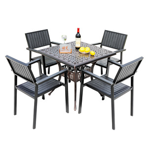Ensemble de jardin, table et chaises d'extérieur en aluminium moulé, 4 places, résistant aux intempéries, design contemporain pour patio, terrasse, jardin - Product Image 1