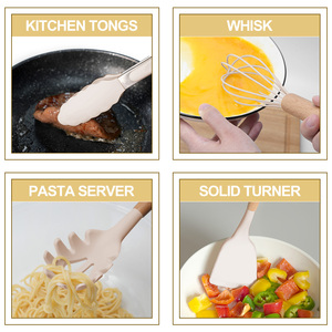 Wholesale Wood Handle Silicone Kitchen Tools Wooden Silicone Kitchen Utensils Set Cooking Utensils Set Silicone Kitchen Utensils - Product Image 4
