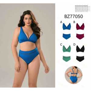 Costume da bagno intero HDJ Plus Size con scollo a V profondo, vita alta, controllo della pancia, tinta unita, per donna BZ77289 - Product Image 2