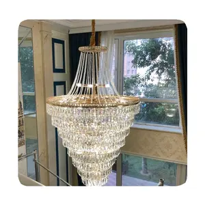 New Modern Led Golden Retro Lamp Light Brass Mid Ceiling Fixture Lamps For Elegant Decoration Indoor K9 Crystal Chandelier 2024
