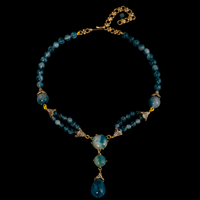 Kalung Batu Alam Biru Mewah Berhias Manik-Manik untuk Wanita, Rantai Paduan Logam, Perhiasan Multi Strand, Rantai dan Liontin Kustom