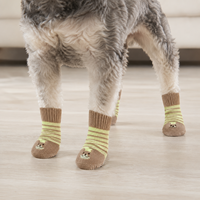 Chaussettes personnalisées pour chiens et chats, chaudes, imperméables, antidérapantes, imprimées, double couche, en coton, avec semelle en caoutchouc à pois, douces, respirantes, pour la marche en intérieur, soin des pattes