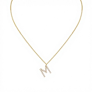 Collar de Moissanita con Letras del Alfabeto en Varias Capas, Colgante de la Letra M, Cadena de Eslabones Apilables, Plata de Ley 925 - Product Image 4