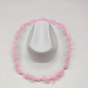 Sombrero de Vaquero Blanco con Adorno de Plumas Rosas, Diseño de Estrella con Lentejuelas, Ajustable, para Viajes, Despedidas de Soltera, Festivales, Actuaciones en Escenario - Product Image 5