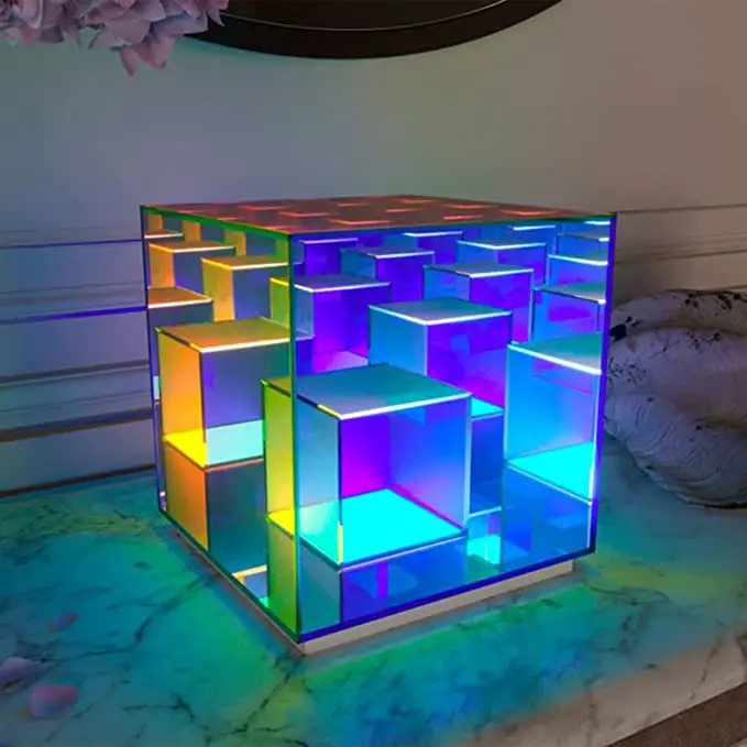 Wholesale Bedroom Night Lighting Cube Desk Lamp Acrylic Magic Cubes Hotel Restaurant Decoration Colorful Led Table Light