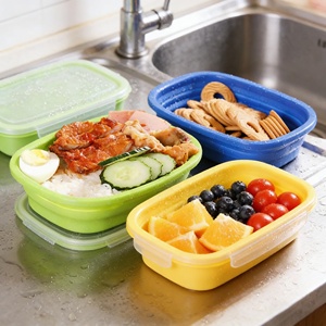 Microwave Safe Kids Lunch Silicone Food Storage Container Plastic Lid Leak Proof Eco-Friendly Foldable Collapsible Bento <b>Box</b> - Product Image 4