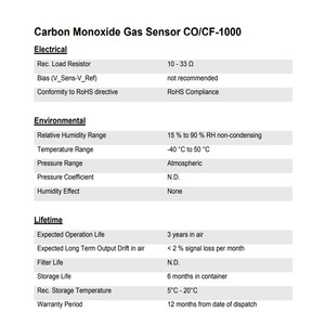เซ็นเซอร์ตรวจจับก๊าซคาร์บอนมอนอกไซด์ Membrapor รุ่น CO CF 1000 0 1000 ppm เครื่องตรวจวัดคุณภาพอากาศแบบอิเล็กโทรเคมีในตัวขนาดกะทัดรัด - Product Image 2