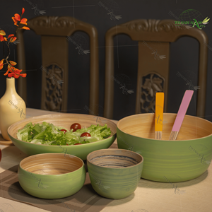 Juego de ensaladeras de bambú vietnamita respetuoso con el medio ambiente hecho a mano ligero reutilizable vajilla de bambú vajilla de cocina Natural Vietnam - Product Image 6
