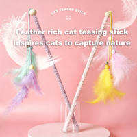 Jouet interactif anti-morsure pour chat, baguette d'exercice colorée avec plumes et clochette, pour chats d'intérieur et chatons, anti-ennui quotidien