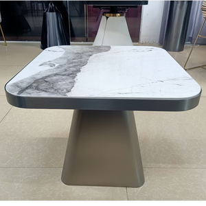 Muebles de lujo para sala de estar, piedra sinterizada, forma cuadrada, juego de mesa de centro de baja altura, mesa central de acero inoxidable para Hotel - Product Image 1