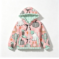 Manteau à capuche graphique Halloween pour enfants avec bordure à carreaux, certifié CPC, retours gratuits pour garçons et filles, idéal pour les activités festives