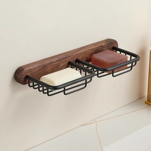 Light Luxury Design Wood <b>Wall</b>-Mounted Soap Box Drainage No-Drill <b>Storage</b> <b>Rack</b> for Bathroom - Product Image 2