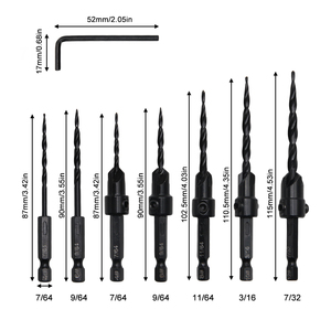 <span class=keywords><strong>Set</strong></span> Mata Bor Countersink 7 Pcs, Shank <span class=keywords><strong>Hex</strong></span> <span class=keywords><strong>1</strong></span>/<span class=keywords><strong>4</strong></span>”, <span class=keywords><strong>Bit</strong></span> Tapered, Kunci <span class=keywords><strong>Hex</strong></span>, Oksida Hitam, Dapat Diatur, untuk Kayu, Sekrup, Lubang Pilot # <span class=keywords><strong>4</strong></span>- # 14 - Product Image 2
