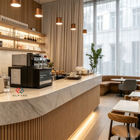 Comptoir de bar à vin en bois et marbre avec éclairage LED personnalisé de luxe, en forme de L, pour café commercial
