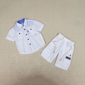 Nouvel ensemble décontracté 2 pièces en <span class=keywords><strong>lin</strong></span> pour enfants, style cargo uni, chemise à manches courtes et short pour l'été, vêtements pour garçons et tout-petits - Product Image 4